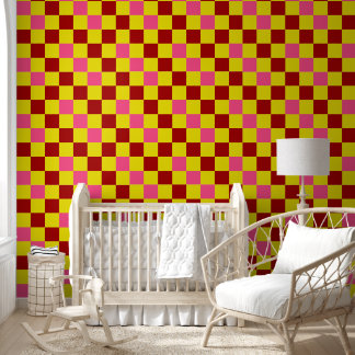 Papier Peint Red Yellow Pink Checkered Pattern Design 