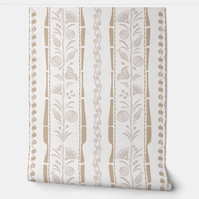 Papier Peint Regency Floral Stripes - Sand Beige - Cream  (Déroulement)
