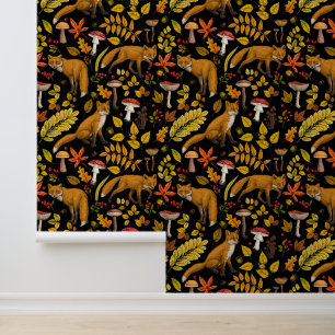 Papier Peint Renard d'automne sur noir