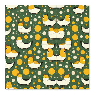 Papier Peint Renard mignon et Motif circulaire sur Vert