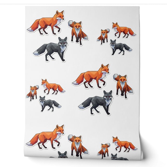Papier Peint Renards géométriques, Illustration Fox, Sticker Fo (Déroulement)