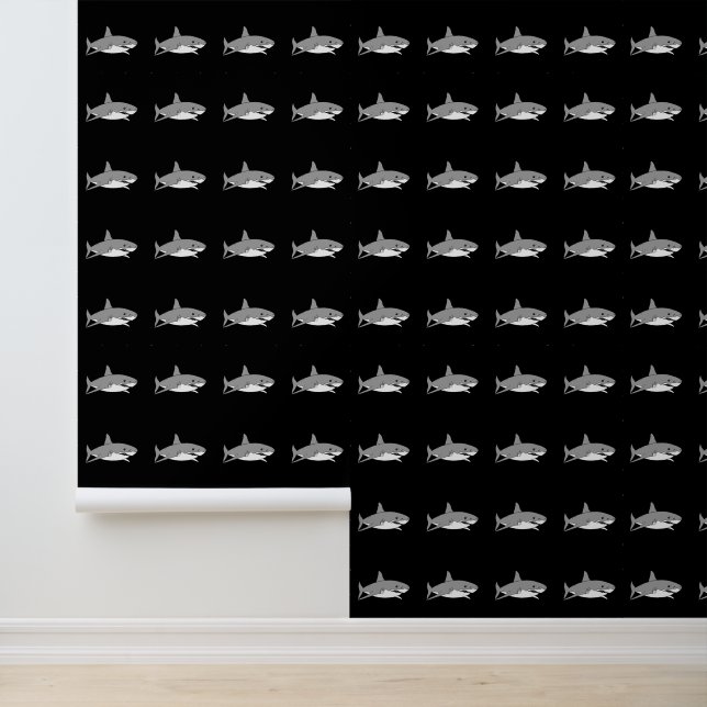 Papier Peint requins gris en noir (Application)
