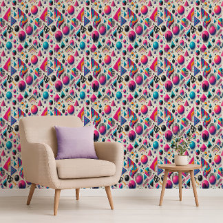 Papier Peint Retro 90s Memphis Geometric Neon Bold Wallpaper