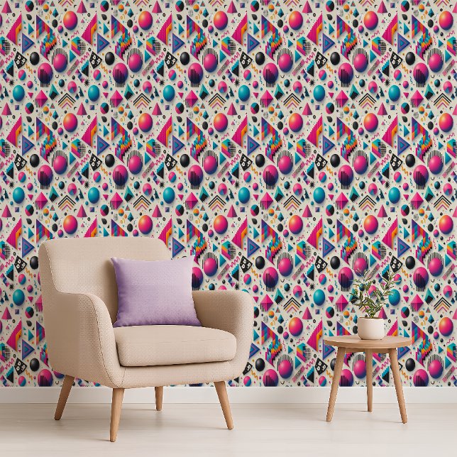 Papier Peint Retro 90s Memphis Geometric Neon Bold Wallpaper (Retro 90s Memphis Geometric Neon Bold Wallpaper)
