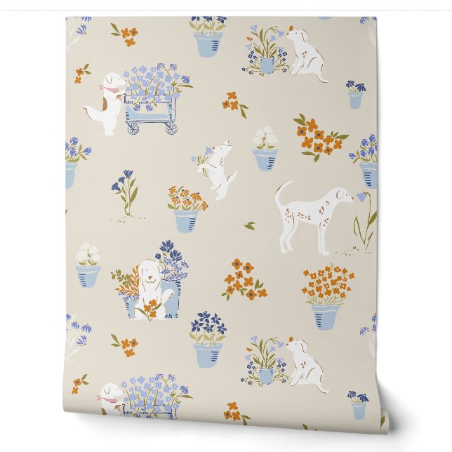 Papier peint Retro Beige Chien Puppy (Déroulement)