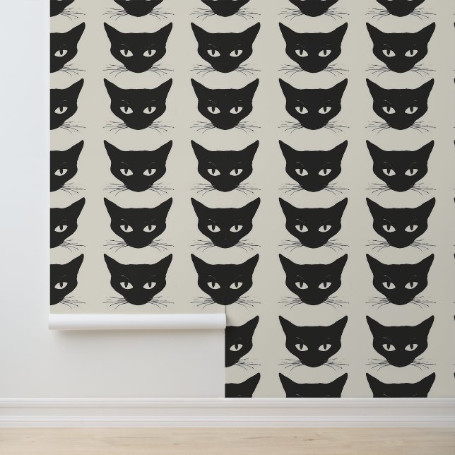 Papier Peint Retro Mid-Century moderne Chat noir visage amovibl (Application)