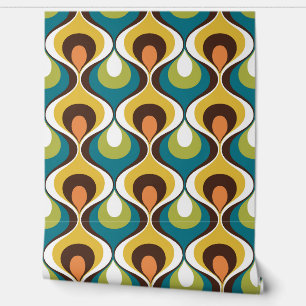 Papier Peint Retro Mood Turquoise Orange Vert Jaune Brown