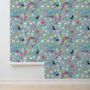 Papier Peint Retro Turquoise Kawaii Cartoon Décora Nursery