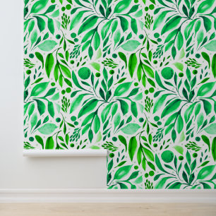 Papier Peint Rêve de jardin - Botanique aquarelle verte luxuria