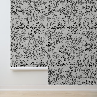 Papier Peint Rêves de Prairie Florale Enchantée L2 Gris Noir Fl