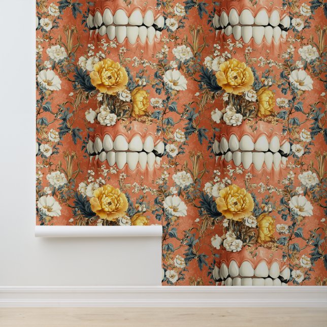 Papier Peint Rococo Art Dents Fleur Sourire Clinique dentaire D (Application)