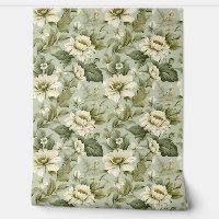 Romantique Shabby chic vert foncé fleurs blanches