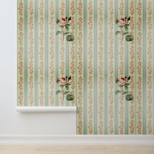 Papier Peint Rose Anglaise Verte Élégance (Application)