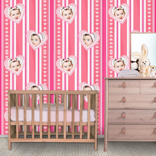 Papier Peint Rose bébé rayures blanches (Créateur téléchargé)