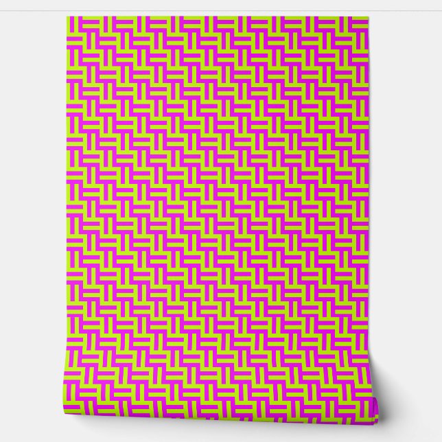 Papier Peint Rose chaud gras moderne - Motif Abstrait jaune (Déroulement)