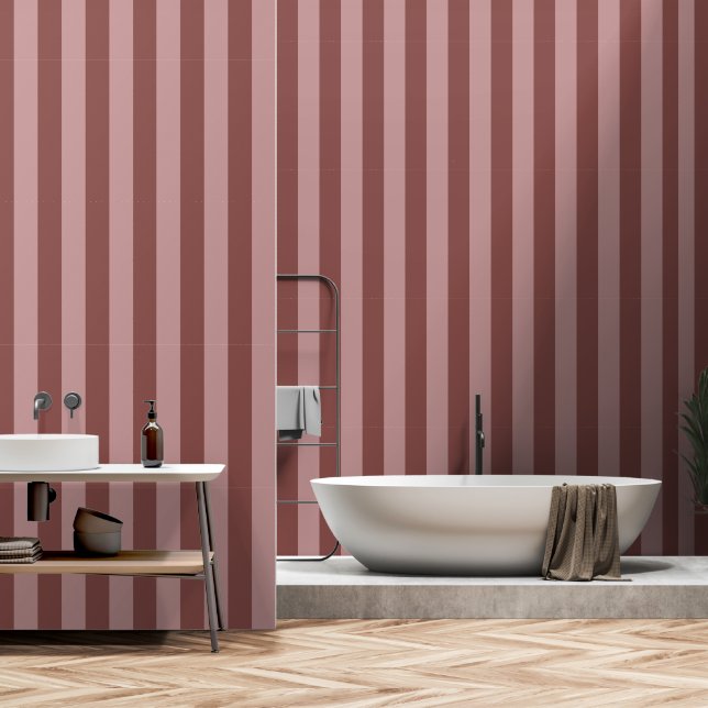 Papier Peint Rose de soie élégante et motif rayé rose timide (Salle de bain)
