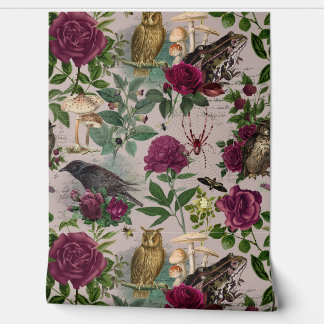 Papier peint rose Goblincore Forêt Enchantée