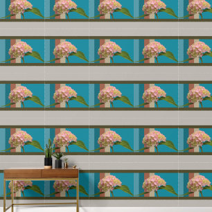 Papier Peint Rose Hydrangea Flower Blue Aqua Grey Motif Brown