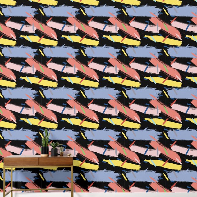 Papier Peint Rose jaune bleu Abstrait (Couloir)