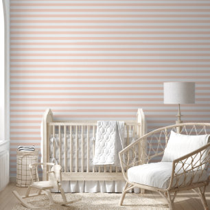 Papier Peint Rose Pâle et Rayures Horizontales Classiques Blanc