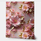 Papier Peint Rose Pâle Or Botanique Pelable et Autocollant  (Déroulement)