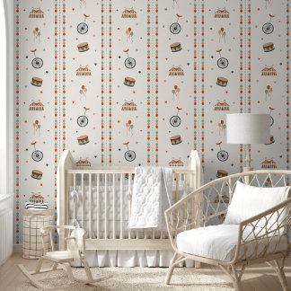 Papier Peint Rose pastel cirque & rayures pour la nurserie des