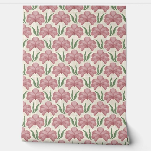 Papier Peint Rose Poussiéreuse Flore (Déroulement)