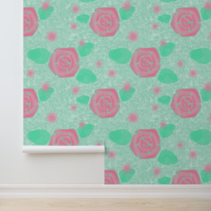 Papier Peint Rose Rose Garden Mint Texture verte