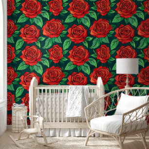Papier Peint Rose rouge Brown Beige Bleu Floral Vangogh