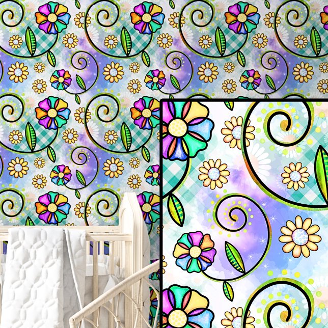 Papier Peint Rose violet vert Abstrait Fleurs florales (Créateur téléchargé)