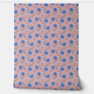 Papier Peint Roses bleus sur Calico rose