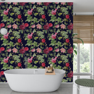 Papier Peint Roses vintages Roses Rose Et Rouge Sur Bleu Foncé