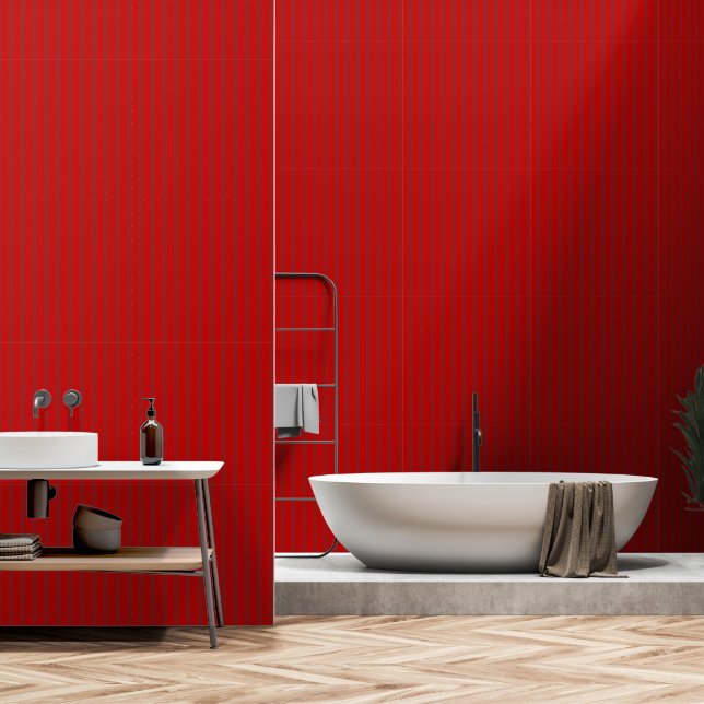 Papier Peint Rouge cerise sur les rayures rouges tomates (Salle de bain)