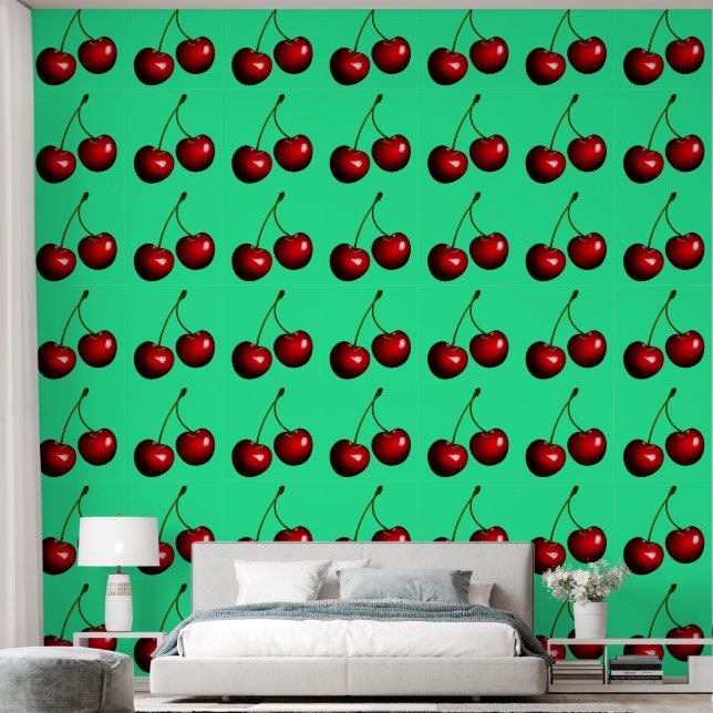 Papier Peint Rouge Cerises Couleur personnalisée Vert (Chambre à coucher)