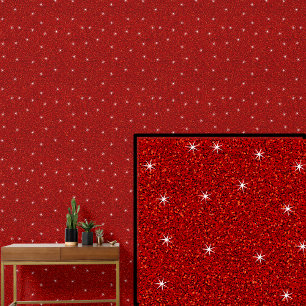 Papier Peint Rouge clair avec étoiles étincelantes