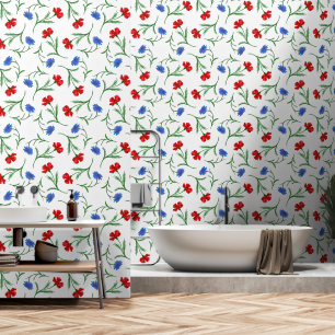 Papier Peint Rouge moderne Bleu & Blanc Floral Liberty Cute Gir