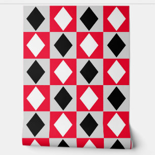 Papier Peint Rouge noir blanc diamant Rhombus