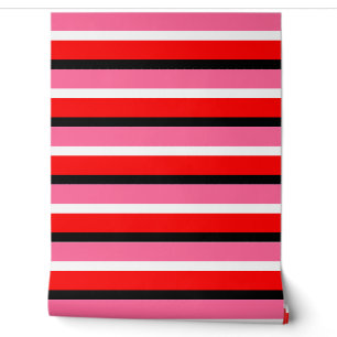 Papier Peint Rouge Rayures Horizontales Rose