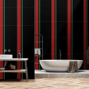 Papier Peint Rouge + Vert Bande Verticale Noire
