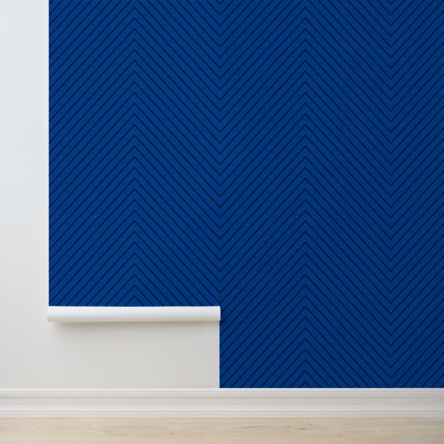 Papier Peint Royal Blue Chevron Zigzag Stripes Dark Navy (Application)