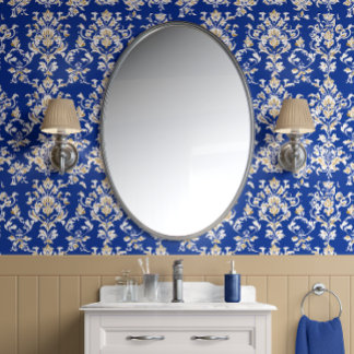 Papier Peint Royal Majesty - Bleu de cobalt, Or, Blanc - Glam