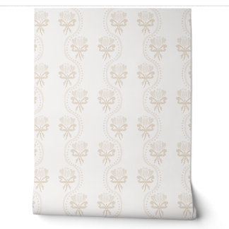 Papier Peint Rubans à rayures florales Cottagecore - Beige past