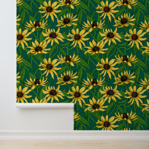Papier Peint Rudbekia jaune sur vert foncé