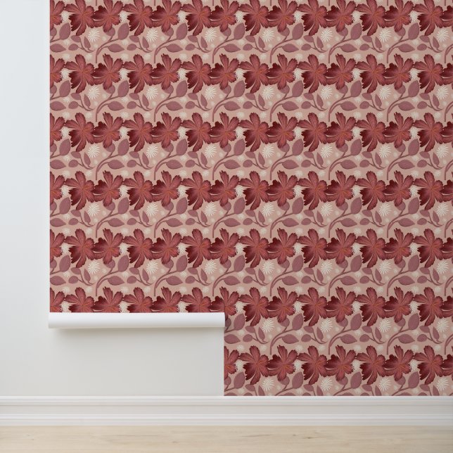 Papier Peint Rust Floral Seamless Pattern Large Flowers Minimal (Application)