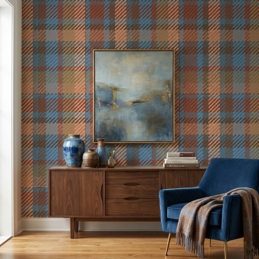 Papier Peint Rustic Terracotta Tartan Plaid Wallpaper Pattern