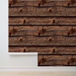 Papier Peint Rustique Brown Patiné Faux Wood Motif