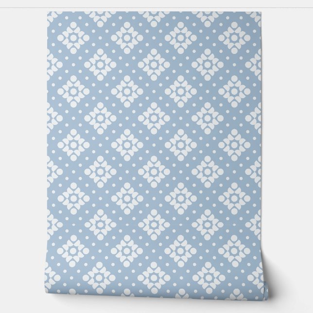 Papier Peint (S) 2502222B Retro Dotty Diamond Blue Background (Déroulement)