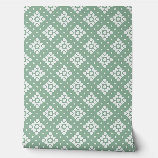 Papier Peint (S) 2502222C Retro Dotty Diamond Green Backgroud (Déroulement)