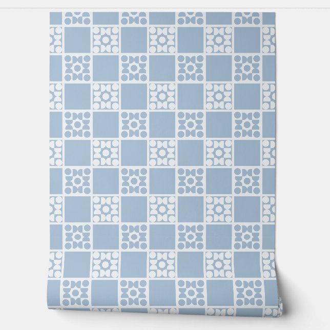 Papier Peint (S) 2502223B Retro Geometric Tiles Blue (Déroulement)