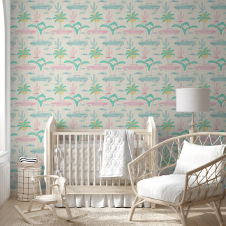 Papier Peint S -Palm Springs Pastel Design - Cars & Palms